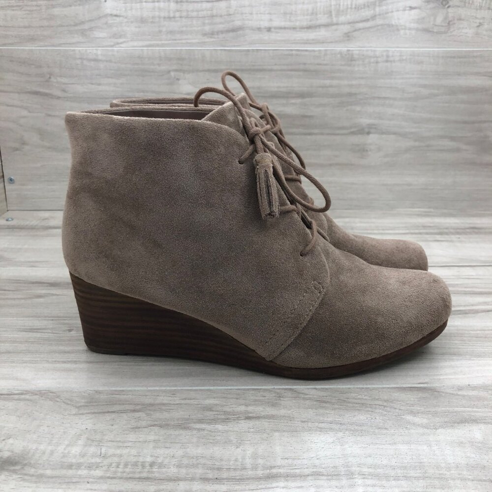 Dr. Scholl's Wedge Ankle Boots Womens 9M Tan Suede Lace Up Booties